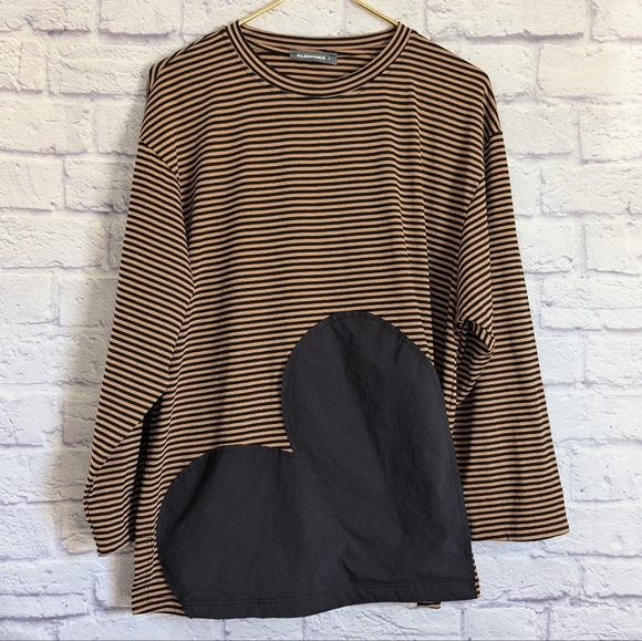 Alembika Heart Applique Stripe Tee S Brown Black Long Sleeve Jersey Langenlook - Picture 1 of 5